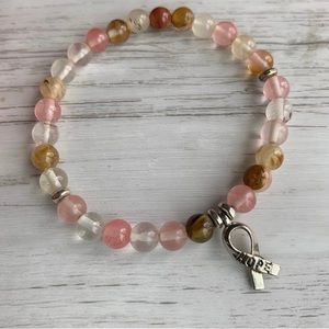 Beaded gemstone cancer hope awareness bracelet